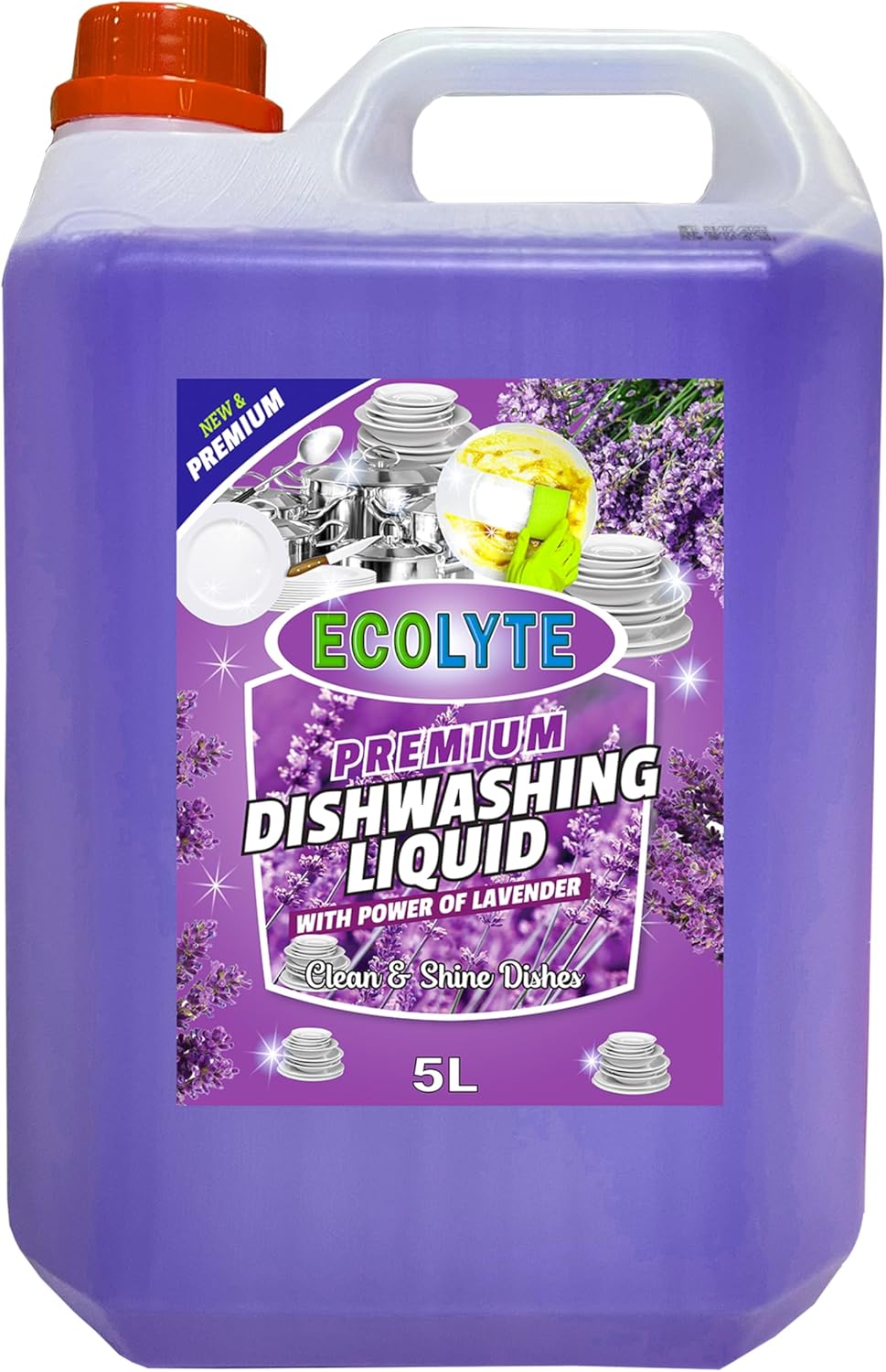 ECOLYTE+ Dishwashing Liquid Soap, Platinum Antibacterial Detergent & Perfect Shine, All Purpose Cleaner, Leaves No Residue, Kitchen Cleaner, Removes Grease & Oil - (Lavender, 5 Liter)